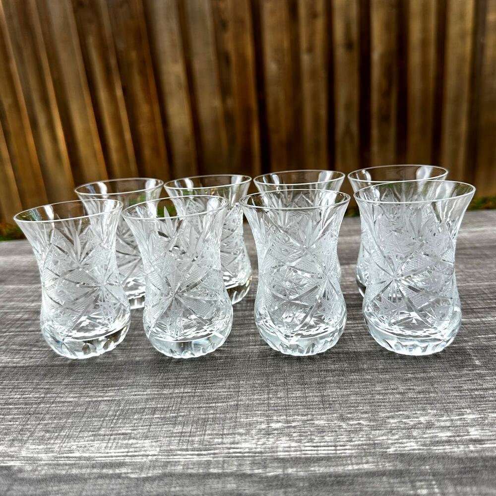 Persian Vintage Tea Glasses Heavy Base Intricate Design-3" Tall-Set of 8 - Picture 3 of 7